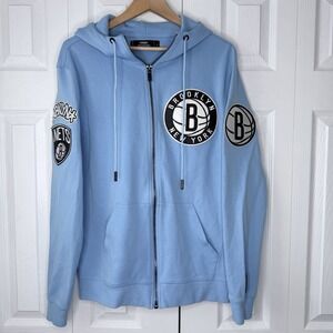 Pro Standard NBA Brooklyn Nets Logo Blended Blue Size Large Full Zip Jacket Hood